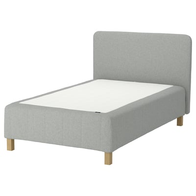 RÅHOLMAR Pocket spring mattress bse, 5 zones, incl leg and headboard medium firm/Tibbleby beige/grey, 140x200 cm