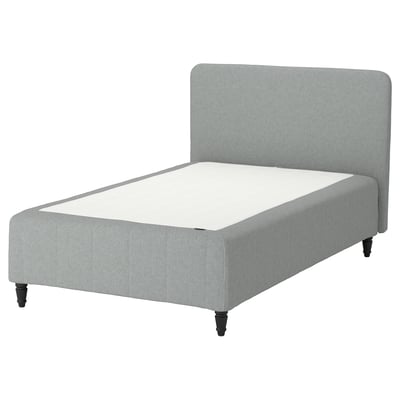 RÅHOLMAR Pocket spring mattress bse, 5 zones, incl leg and headboard medium firm/Tibbleby beige/grey, 120x200 cm