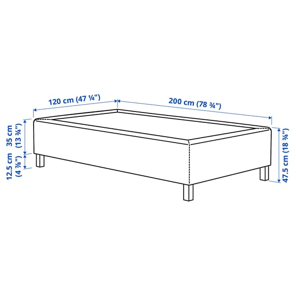 RÅHOLMAR Pocket spring mattress bse, 5 zones, incl leg and mattress pad firm/Kilanda dark blue Nordberget, 120x200 cm