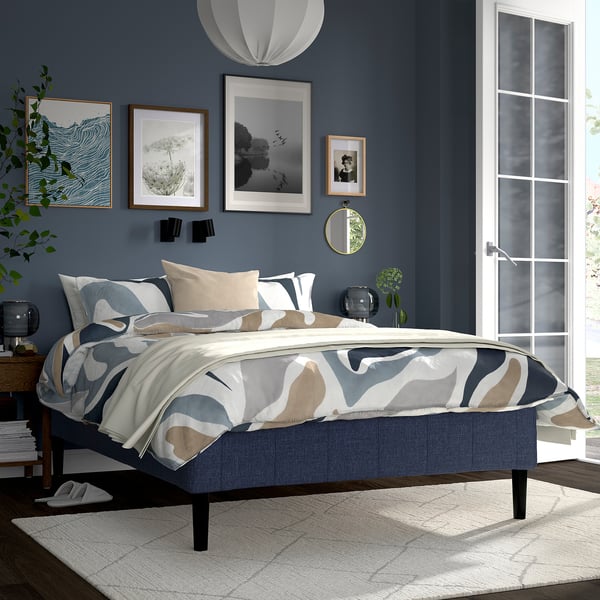 RÅHOLMAR Pocket spring mattress bse, 5 zones, incl leg and mattress pad medium firm/Kilanda dark blue Nordberget, 120x200 cm