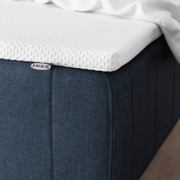 RÅHOLMAR Pocket spring mattress bse, 5 zones, incl leg and mattress pad medium firm/Kilanda dark blue Nordberget, 120x200 cm