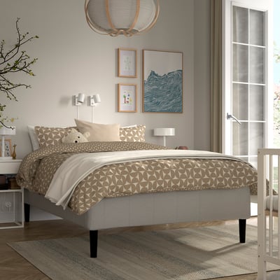 RÅHOLMAR Pocket spring mattress bse, 5 zones, incl leg and mattress pad medium firm/Knisa light beige Nisseholm, 120x200 cm