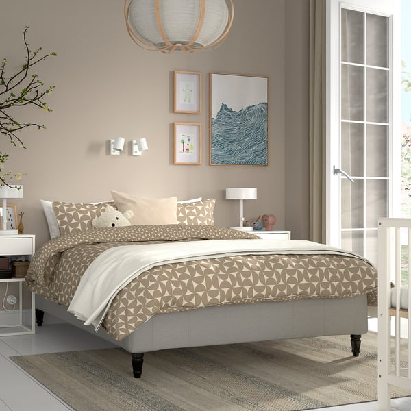 RÅHOLMAR Pocket spring mattress bse, 5 zones, incl leg and mattress pad medium firm/Knisa light beige Nisseholm, 140x200 cm