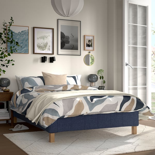 RÅHOLMAR Pocket spring mattress bse, 5 zones, incl leg firm/Kilanda dark blue, 140x200 cm