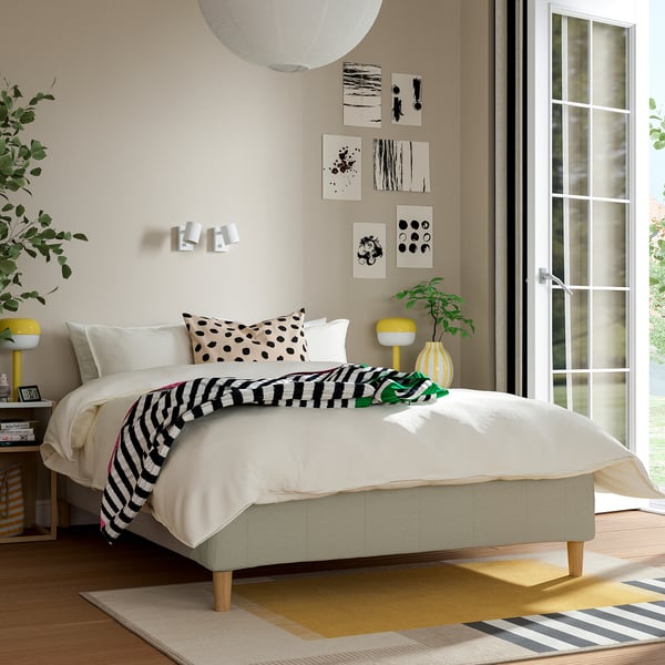 RÅHOLMAR Pocket spring mattress bse, 5 zones, incl leg firm/Knisa light beige, 120x200 cm