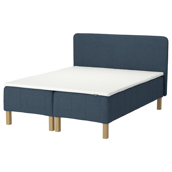RÅHOLMAR Pocket spring mattress bse, 5 zones, incl leg, mattress pad and headboar firm/Kilanda dark blue Norrsele, 180x200 cm