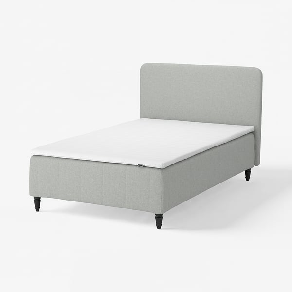 RÅHOLMAR Pocket spring mattress bse, 5 zones, incl leg, mattress pad and headboar firm/Tibbleby beige/grey Nisseholm, 140x200 cm