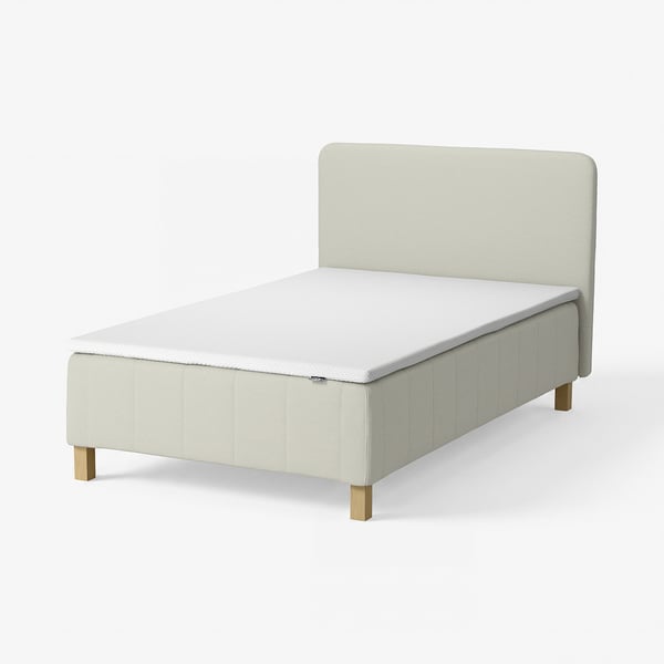 RÅHOLMAR Pocket spring mattress bse, 5 zones, incl leg, mattress pad and headboar medium firm/Knisa light beige Nordberget, 140x200 cm