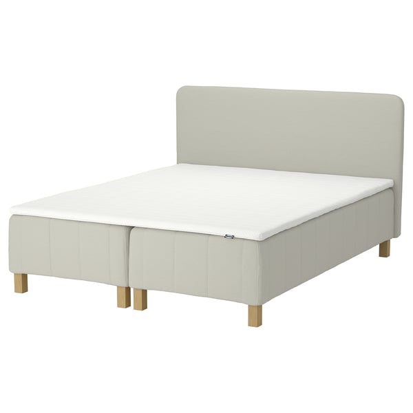 RÅHOLMAR Pocket spring mattress bse, 5 zones, incl leg, mattress pad and headboar medium firm/Knisa light beige Norrsele, 180x200 cm