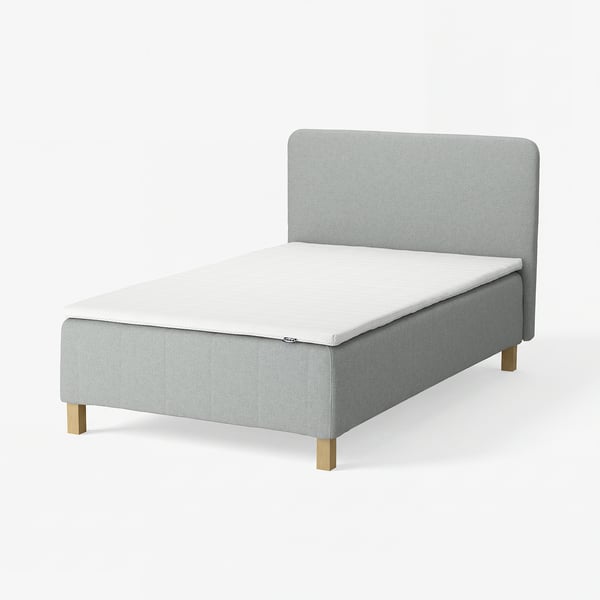 RÅHOLMAR Pocket spring mattress bse, 5 zones, incl leg, mattress pad and headboar medium firm/Tibbleby beige/grey Nisseholm, 120x200 cm
