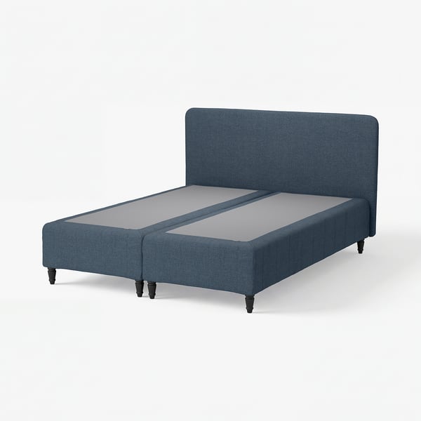 RENFJÄLLET Pocket spring mattress base, incl leg and headboard firm/Kilanda dark blue, 180x200 cm