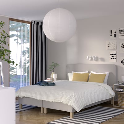 RENFJÄLLET Pocket spring mattress base, incl leg and headboard firm/Knisa light beige, 160x200 cm