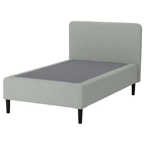 RENFJÄLLET Pocket spring mattress base, incl leg and headboard firm/Tibbleby beige/grey, 120x200 cm