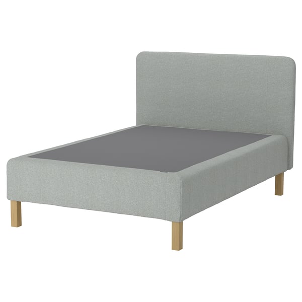 RENFJÄLLET Pocket spring mattress base, incl leg and headboard firm/Tibbleby beige/grey, 140x200 cm