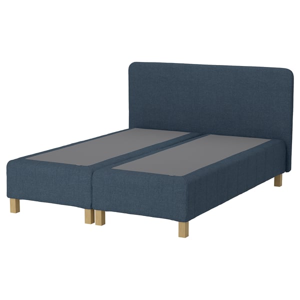 RENFJÄLLET Pocket spring mattress base, incl leg and headboard medium firm/Kilanda dark blue, 160x200 cm