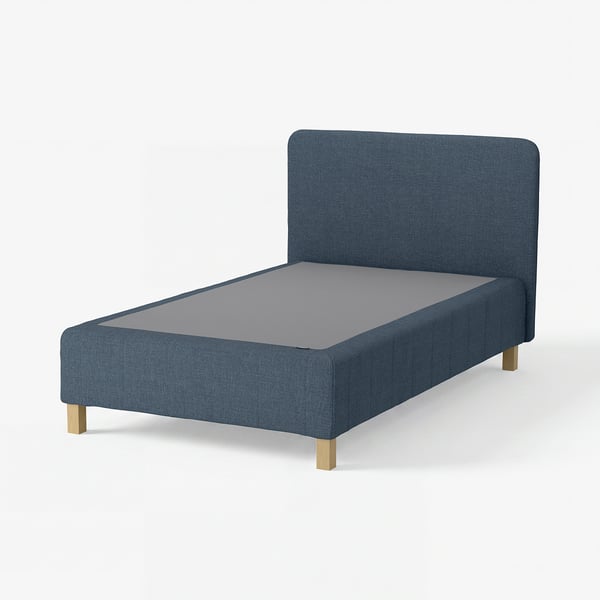 RENFJÄLLET Pocket spring mattress base, incl leg and headboard medium firm/Kilanda dark blue, 120x200 cm