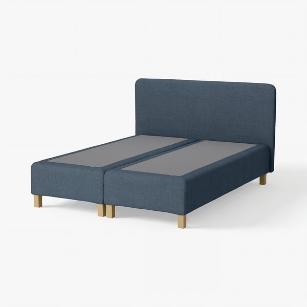 RENFJÄLLET Pocket spring mattress base, incl leg and headboard medium firm/Kilanda dark blue, 160x200 cm