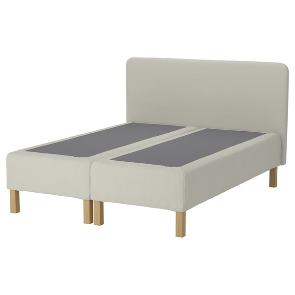 RENFJÄLLET Pocket spring mattress base, incl leg and headboard medium firm/Knisa light beige, 160x200 cm