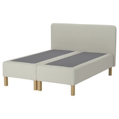 RENFJÄLLET Pocket spring mattress base, incl leg and headboard medium firm/Knisa light beige, 180x200 cm