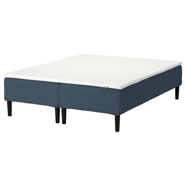RENFJÄLLET Pocket spring mattress base, incl leg and mattress pad firm/Kilanda dark blue Nisseholm, 160x200 cm