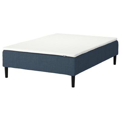 RENFJÄLLET Pocket spring mattress base, incl leg and mattress pad firm/Kilanda dark blue Nisseholm, 140x200 cm