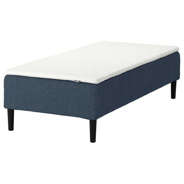 RENFJÄLLET Pocket spring mattress base, incl leg and mattress pad firm/Kilanda dark blue Nisseholm, 90x200 cm