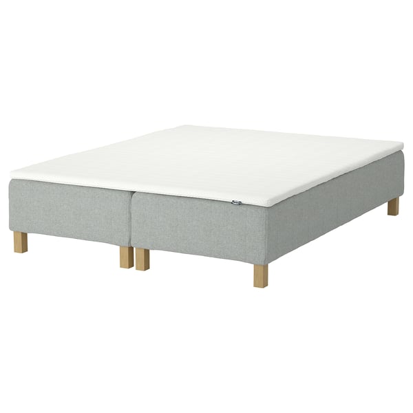 RENFJÄLLET Pocket spring mattress base, incl leg and mattress pad firm/Tibbleby beige/grey Nisseholm, 180x200 cm