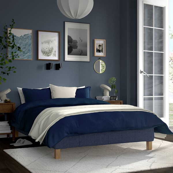 RENFJÄLLET Pocket spring mattress base, incl leg and mattress pad medium firm/Kilanda dark blue Näsfjället, 120x200 cm