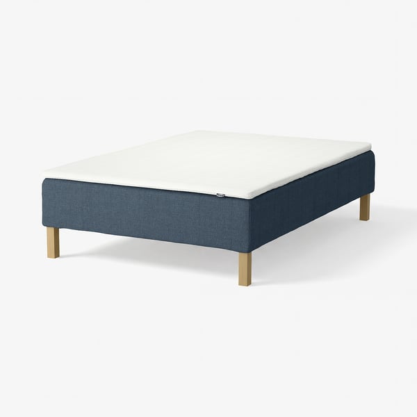 RENFJÄLLET Pocket spring mattress base, incl leg and mattress pad medium firm/Kilanda dark blue Nisseholm, 140x200 cm