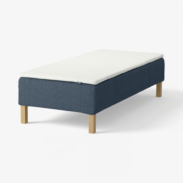 RENFJÄLLET Pocket spring mattress base, incl leg and mattress pad medium firm/Kilanda dark blue Nisseholm, 90x200 cm