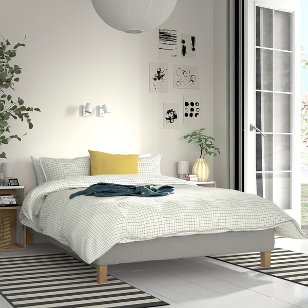 RENFJÄLLET Pocket spring mattress base, incl leg and mattress pad medium firm/Knisa light beige Nisseholm, 120x200 cm