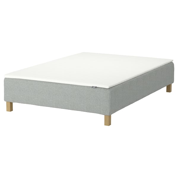 RENFJÄLLET Pocket spring mattress base, incl leg and mattress pad medium firm/Tibbleby beige/grey Näsfjället, 140x200 cm
