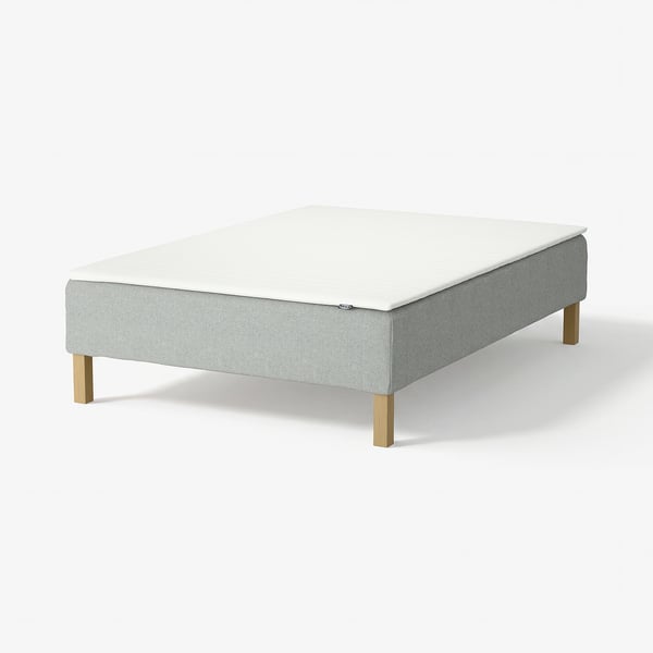 RENFJÄLLET Pocket spring mattress base, incl leg and mattress pad medium firm/Tibbleby beige/grey Näsfjället, 140x200 cm