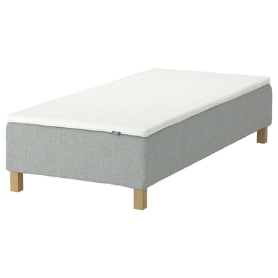 RENFJÄLLET Pocket spring mattress base, incl leg and mattress pad medium firm/Tibbleby beige/grey Nisseholm, 90x200 cm