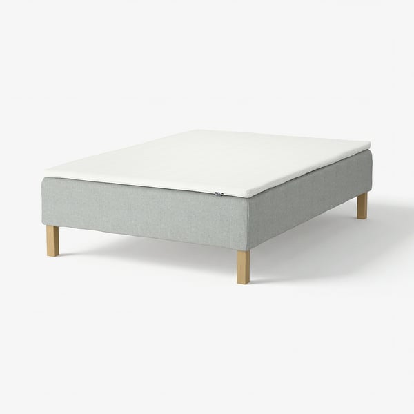 RENFJÄLLET Pocket spring mattress base, incl leg and mattress pad medium firm/Tibbleby beige/grey Nisseholm, 140x200 cm