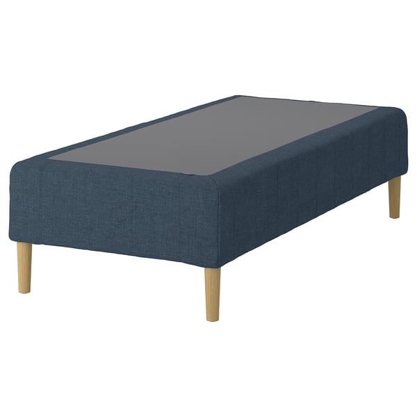 RENFJÄLLET Pocket spring mattress base, incl leg firm/Kilanda dark blue, 90x200 cm
