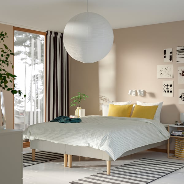 RENFJÄLLET Pocket spring mattress base, incl leg firm/Knisa light beige, 160x200 cm