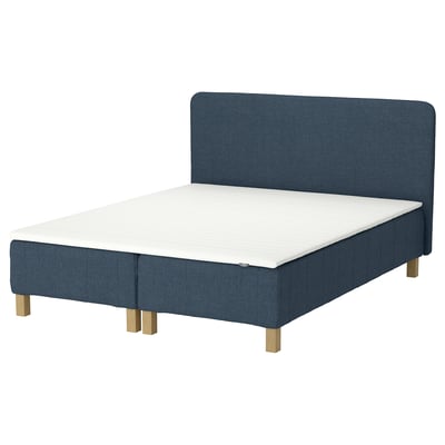 RENFJÄLLET Pocket spring mattress base, incl leg, mattress pad and headboar firm/Kilanda dark blue Näsfjället, 160x200 cm