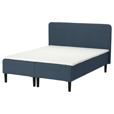 RENFJÄLLET Pocket spring mattress base, incl leg, mattress pad and headboar firm/Kilanda dark blue Nisseholm, 160x200 cm