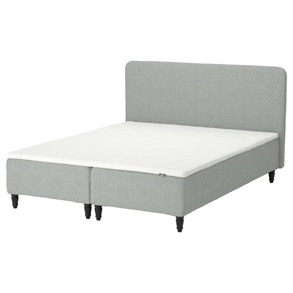 RENFJÄLLET Pocket spring mattress base, incl leg, mattress pad and headboar firm/Tibbleby beige/grey Nisseholm, 180x200 cm