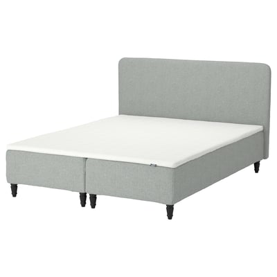 RENFJÄLLET Pocket spring mattress base, incl leg, mattress pad and headboar firm/Tibbleby beige/grey Nisseholm, 180x200 cm