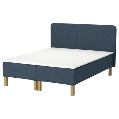 RENFJÄLLET Pocket spring mattress base, incl leg, mattress pad and headboar medium firm/Kilanda dark blue Näsfjället, 160x200 cm