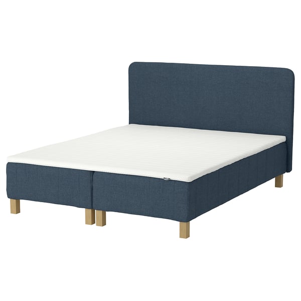 RENFJÄLLET Pocket spring mattress base, incl leg, mattress pad and headboar medium firm/Kilanda dark blue Nisseholm, 160x200 cm