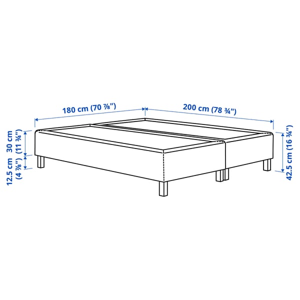 RENFJÄLLET Pocket spring mattress base, incl leg, mattress pad and headboar medium firm/Kilanda dark blue Nisseholm, 180x200 cm