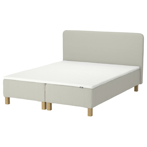 RENFJÄLLET Pocket spring mattress base, incl leg, mattress pad and headboar medium firm/Knisa light beige Nisseholm, 160x200 cm