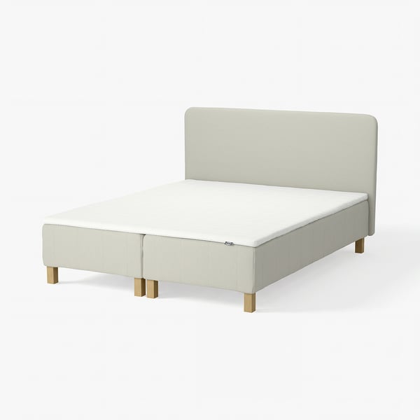 RENFJÄLLET Pocket spring mattress base, incl leg, mattress pad and headboar medium firm/Knisa light beige Nisseholm, 180x200 cm