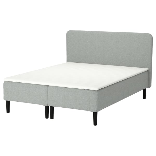RENFJÄLLET Pocket spring mattress base, incl leg, mattress pad and headboar medium firm/Tibbleby beige/grey Näsfjället, 180x200 cm
