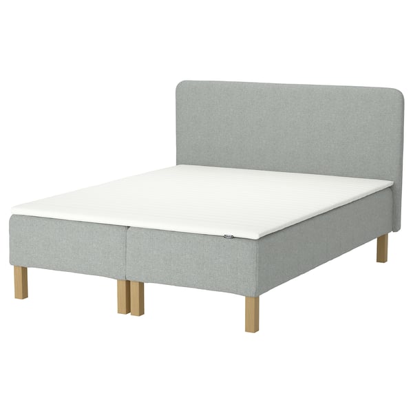 RENFJÄLLET Pocket spring mattress base, incl leg, mattress pad and headboar medium firm/Tibbleby beige/grey Näsfjället, 180x200 cm