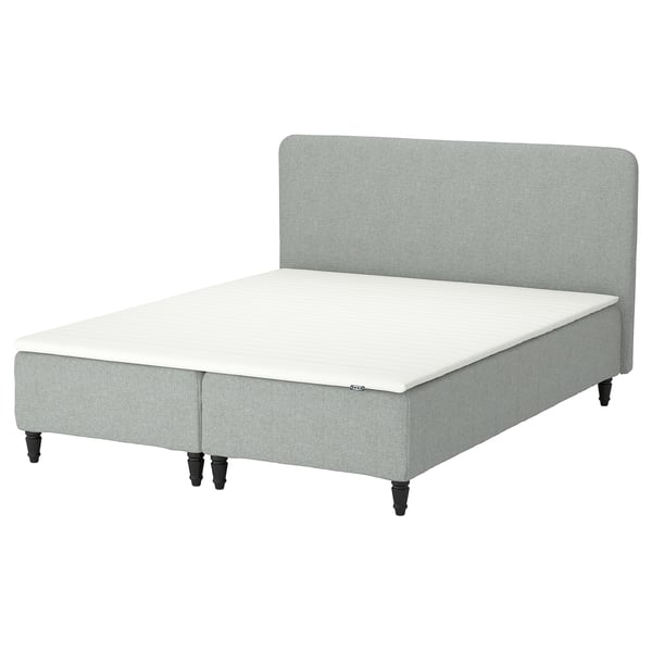 RENFJÄLLET Pocket spring mattress base, incl leg, mattress pad and headboar medium firm/Tibbleby beige/grey Näsfjället, 180x200 cm