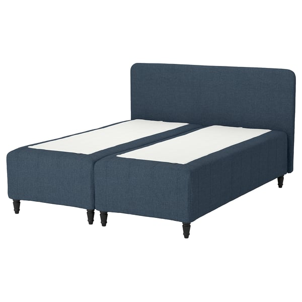 RISHÖJDEN Pocket spring mattress bse, 7 zones, incl leg and headboard firm/Kilanda dark blue, 180x200 cm